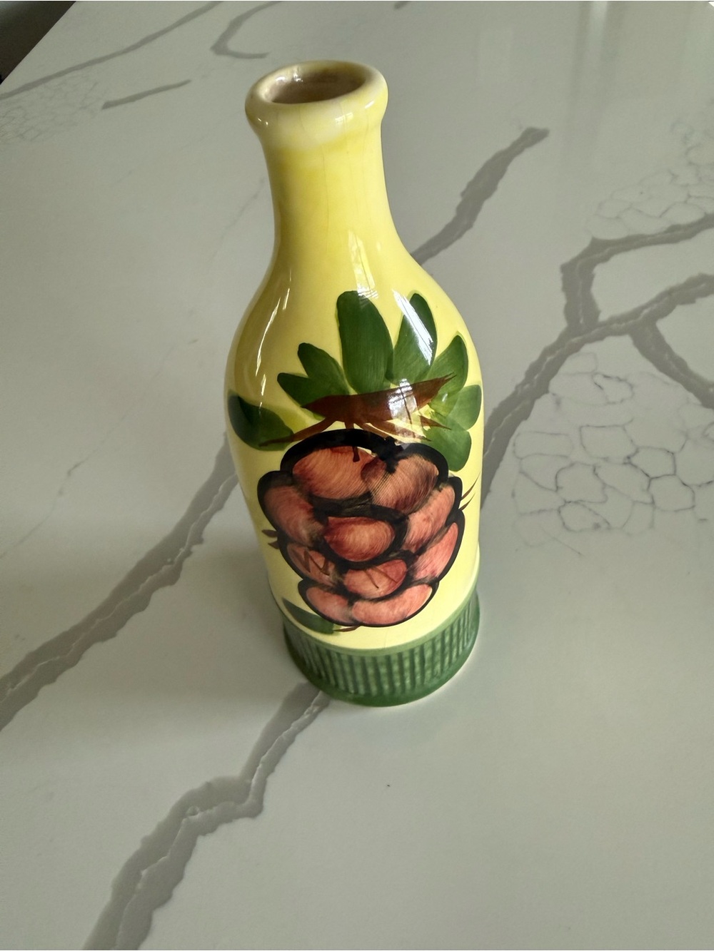 Hand Painted Ceramic Vase Yellow Green Floral Fruit Tuscan Mediterranean Decor